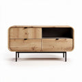 Wooden media console with storage drawers and open shelf 120 x 40 x 60cm