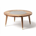 Round coffee table with wood and stone top dimensions 90 x 90 x 40cm