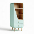 Mint green wooden storage cabinet with two shelves and a drawer 80 x 40 x 30cm
