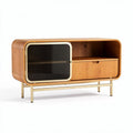 Wooden mid-century modern sideboard with glass door and storage drawer 120 x 40 x 50cm