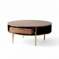Wooden round coffee table with storage drawer and black finish 90 x 90 x 40cm