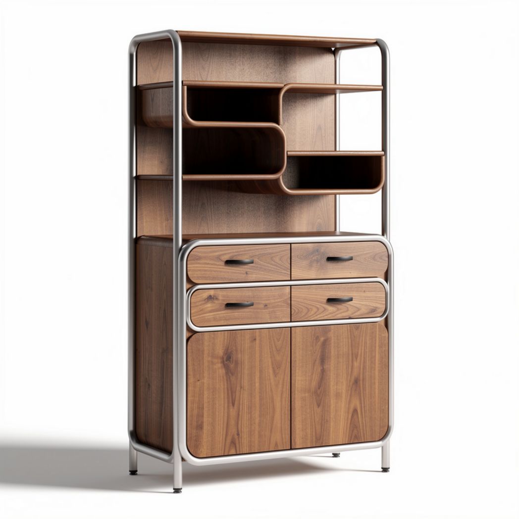 Wooden shelving unit with metal frame and drawers for storage 80 x 40 x 150cm