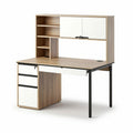 Wooden desk with storage shelves and drawers in light oak finish 120 x 60 x 150cm