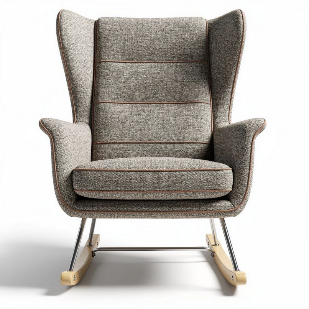 Rocking chair in gray upholstery with wooden base and ergonomic design 80 x 70 x 100cm