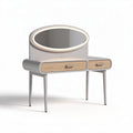 Modern vanity table with oval mirror and two drawers in white and wood finish