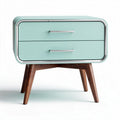 Retro bedside table in mint green with wooden legs and two drawers