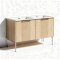 Double sink bathroom vanity unit in oak finish with modern legs 120 x 50 x 85cm