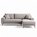 L-shaped sectional sofa in light gray fabric with wooden legs 200 x 80 x 90cm